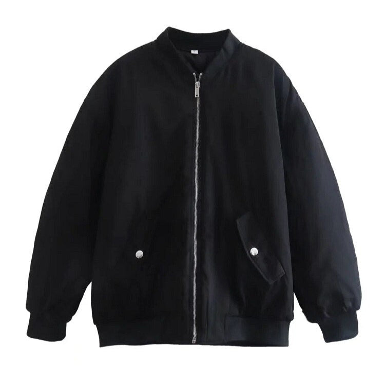 Women's - Oversized Bomber Jacket - Stylish Transition Outerwear