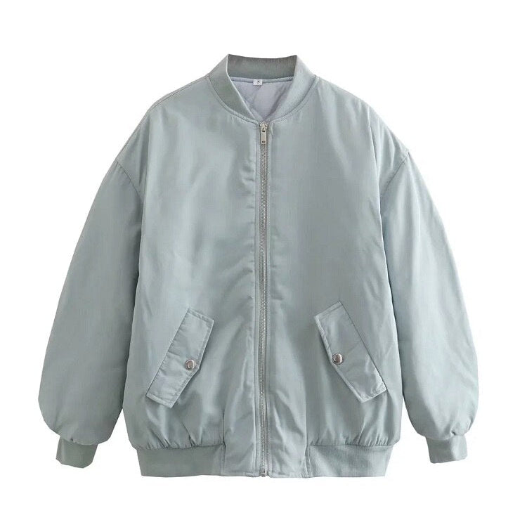 Women's - Oversized Bomber Jacket - Stylish Transition Outerwear