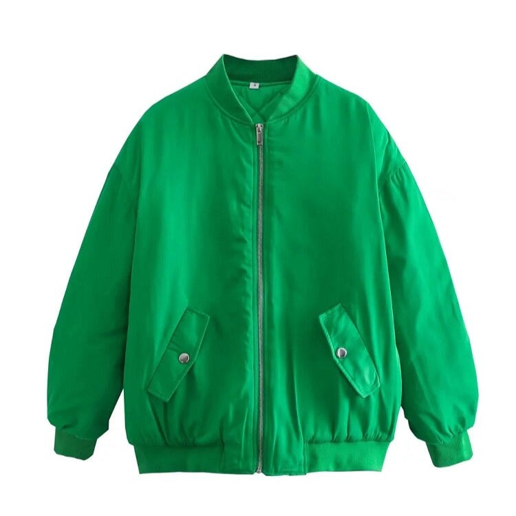 Women's - Oversized Bomber Jacket - Stylish Transition Outerwear