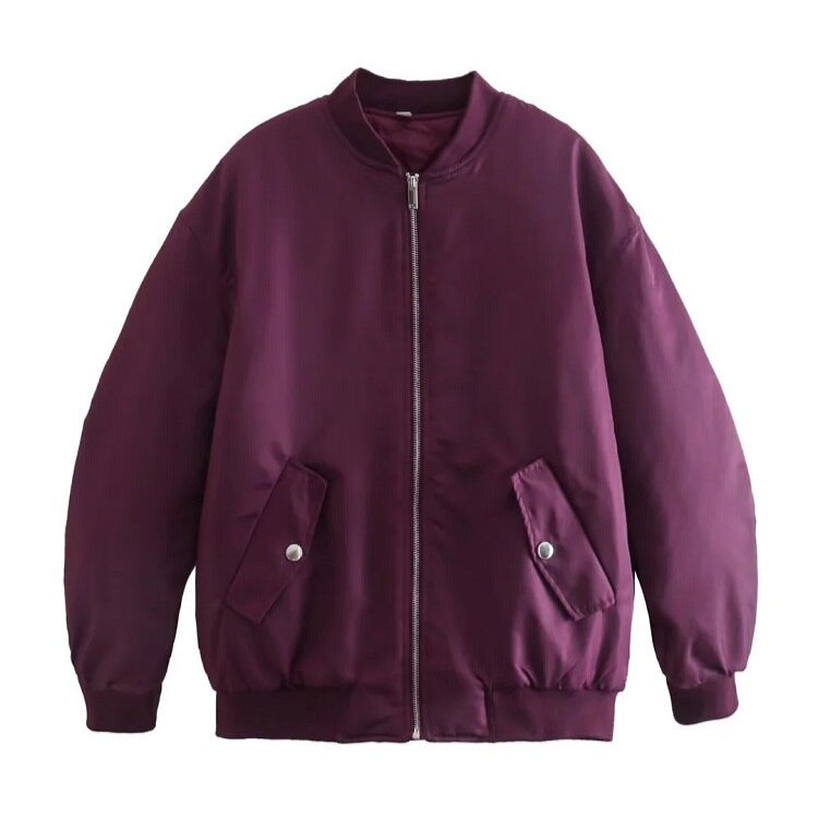 Women's - Oversized Bomber Jacket - Stylish Transition Outerwear