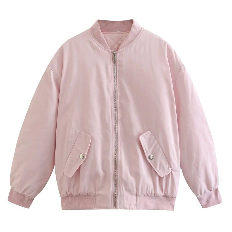 Women's - Oversized Bomber Jacket - Stylish Transition Outerwear