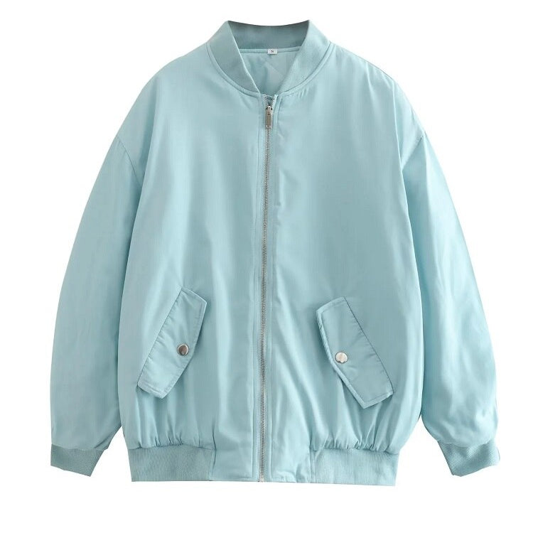 Women's - Oversized Bomber Jacket - Stylish Transition Outerwear