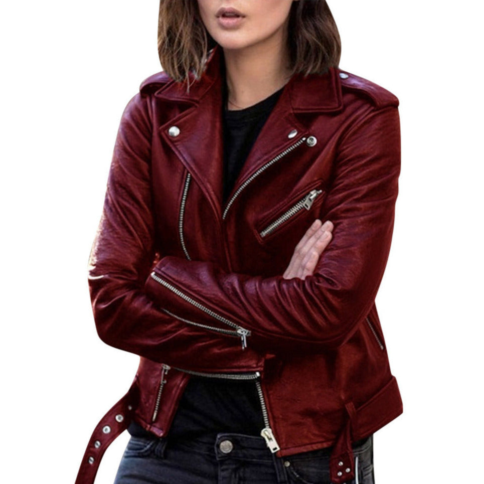 Women's - Casual Biker Jacket - Zip Closure Style