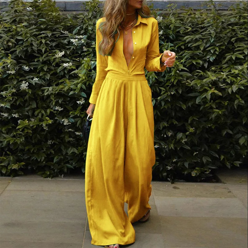 Women's - Buttoned Jumpsuit - Elastic Waist