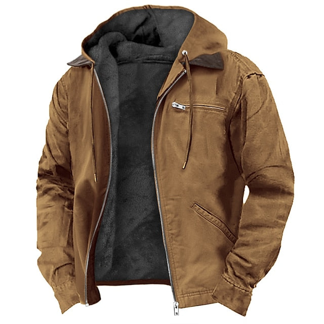 Men's - Work Jacket - Sherpa-Lined, Hooded, Zip-Up - Fleece Jacket