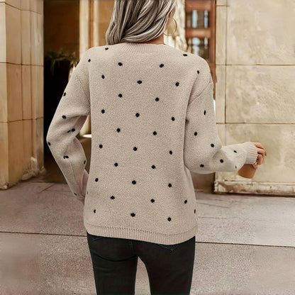 Women's - Polka Dot Knit Sweater - Cosy Style for Effortless Fashion