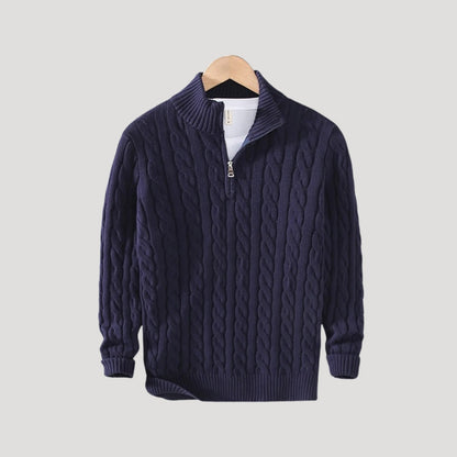 Men's - Half Zip Cable Knit Jumper - Cosy Wool Blend - Stylish Layering Piece
