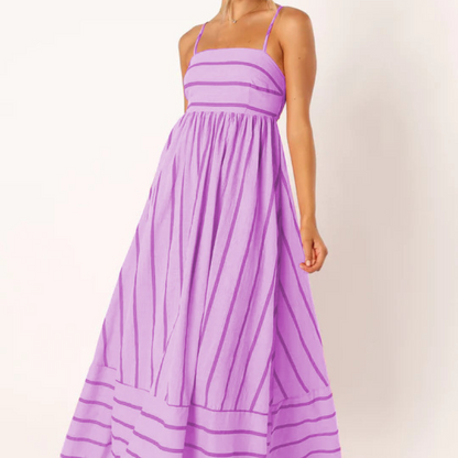 Women's – Striped Summer Dress – High Waist Fit