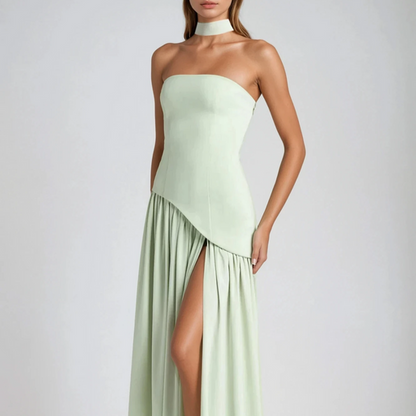 Women's - Strapless Evening Dress - A-Line with Slit