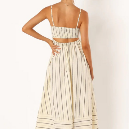 Women's – Striped Summer Dress – High Waist Fit