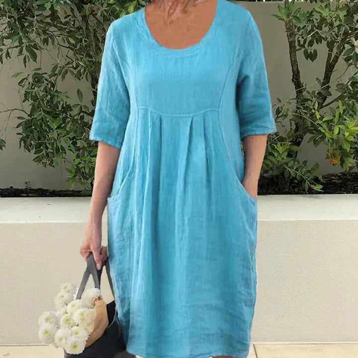 Women's - Chic Loose Cotton Blend Dress - Effortless Style for Everyday Wear - Perfect for Any Occasion