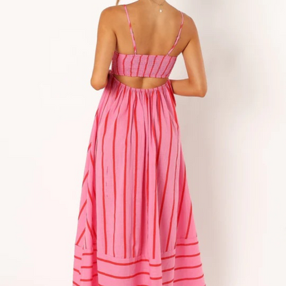 Women's – Striped Summer Dress – High Waist Fit