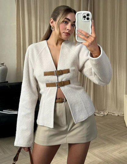 Women's - Classy Strap Cardigan - Elegant Knitwear - Comfortable & Stylish Layering Piece for Every Occasion