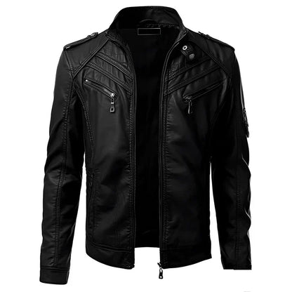 Men's - Biker Jacket - Stylish Design with Multiple Pockets