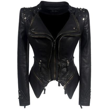 Women's - Black Slim Fit Biker Jacket - Stylish Design