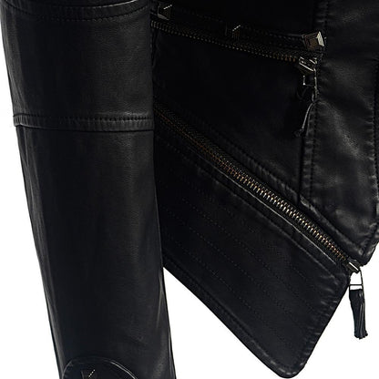 Women's - Black Slim Fit Biker Jacket - Stylish Design