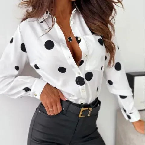 Women's - Chic Polka Dot Blouse - Breathable Fabric - Stylish Everyday Top - Versatile Women's Fashion