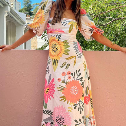 Women's - Printed Sleeve Dress - Stylish Floral Design - Comfortable Fabric - Perfect for Any Occasion