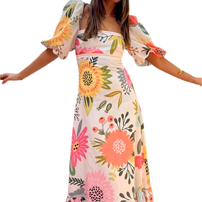 Women's - Printed Sleeve Dress - Stylish Floral Design - Comfortable Fabric - Perfect for Any Occasion