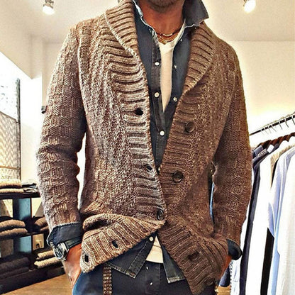 Men's - Vintage Lapel Knit Cardigan Jacket - Stylish & Comfortable Layering