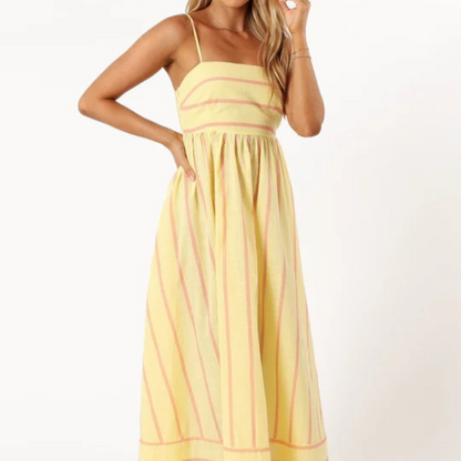 Women's – Striped Summer Dress – High Waist Fit