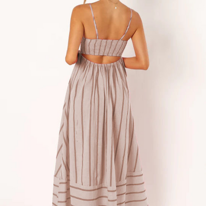 Women's – Striped Summer Dress – High Waist Fit