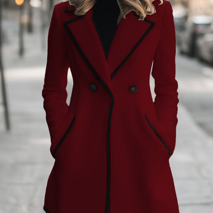 Women's - Chic Double-Breasted Coat with Black Trim