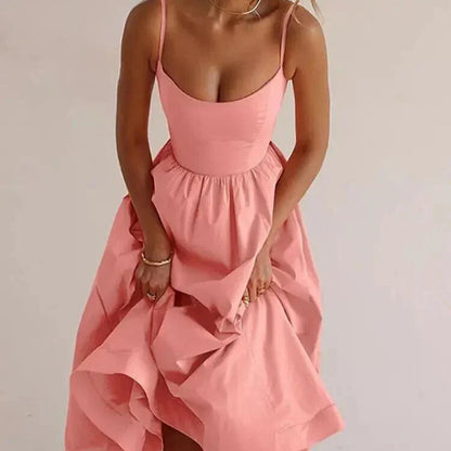 Women's - Strappy Dress - Scoop Neck Solid Colour