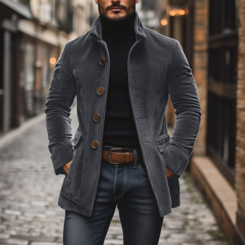 Men's - Vintage Corduroy Short Coat - Stand Collar Slim Fit