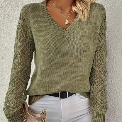 Women's - Knitted V-Neck Jumper - Acrylic Blend Fabric