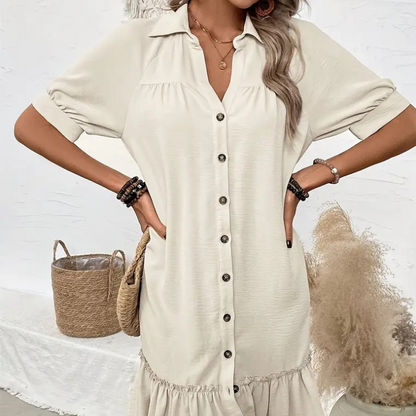 Women's - Casual A-Line Dress - Cotton Blend