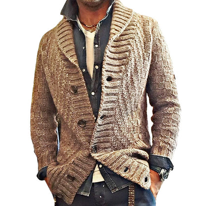 Men's - Vintage Lapel Knit Cardigan Jacket - Stylish & Comfortable Layering
