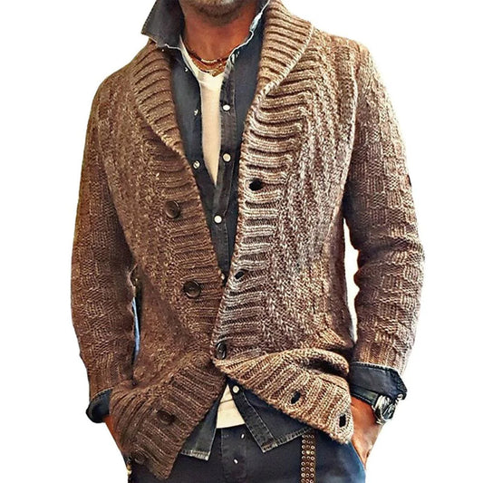 Men's - Vintage Lapel Knit Cardigan Jacket - Stylish & Comfortable Layering