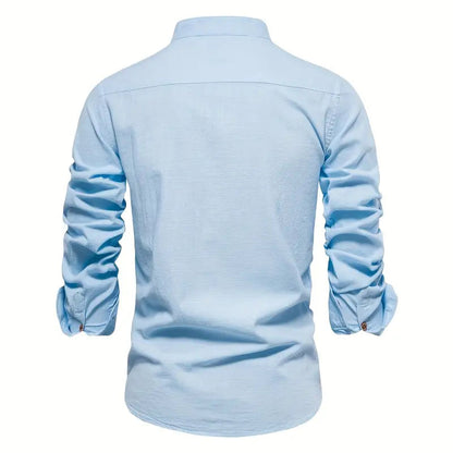 Men's - Stylish Button-Up Shirt - Comfortable Cotton Blend - Casual Wear