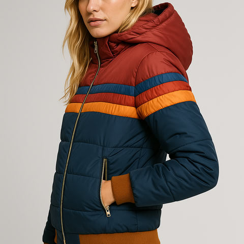 Women's - Puffer Jacket - Waterproof Hooded Colorblock