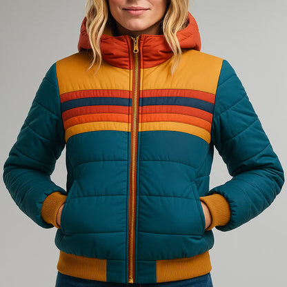 Women's - Puffer Jacket - Waterproof Hooded Colorblock