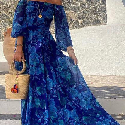 Women's - Floral Off-Shoulder Maxi Dress - Summer Style