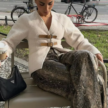 Women's - Classy Strap Cardigan - Elegant Knitwear - Comfortable & Stylish Layering Piece for Every Occasion
