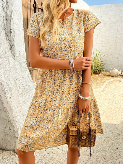 Women's - A-Line Floral Print Dress - Elegant Polyester-Spandex Blend
