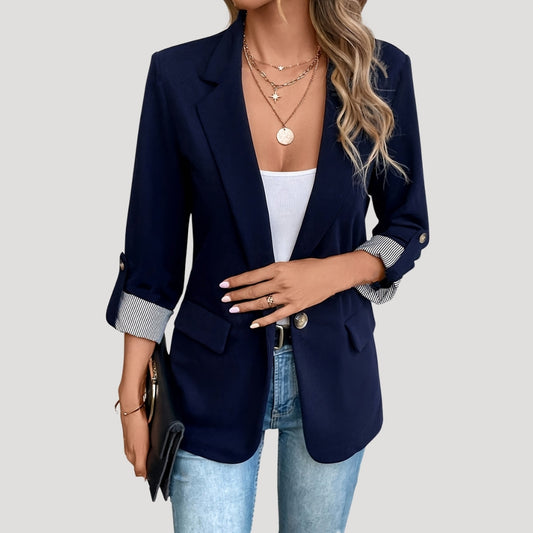 Women's - Tailored Blazer - Classic Style with Roll-Up Sleeves