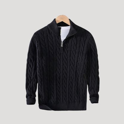 Men's - Half Zip Cable Knit Jumper - Cosy Wool Blend - Stylish Layering Piece