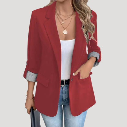 Women's - Tailored Blazer - Classic Style with Roll-Up Sleeves