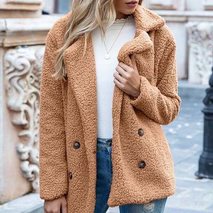 Women's - Sherpa Coat - Full Size with Lapel Collar - Warm and Cosy Winter Outerwear