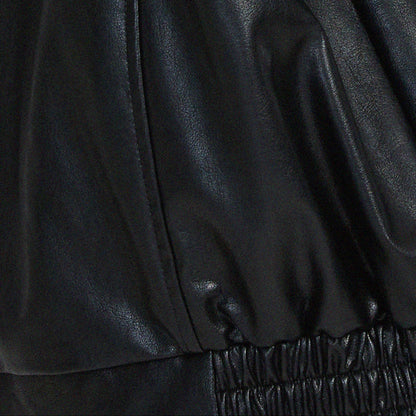 Women's - Relaxed Leather Jacket - Zip-Up High Collar Fit