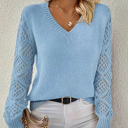 Women's - Knitted V-Neck Jumper - Acrylic Blend Fabric
