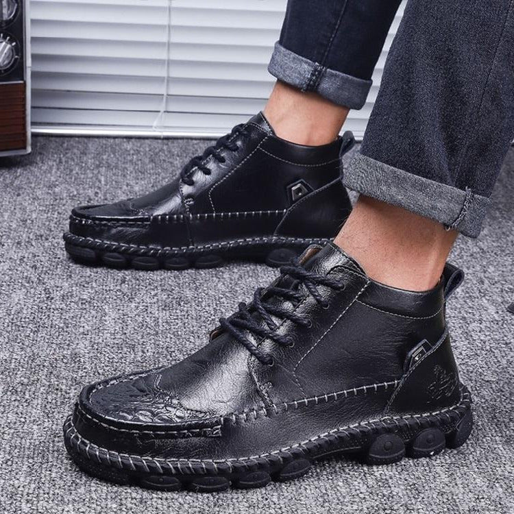 Men's - Leather Lace-Up Boots - Ankle High