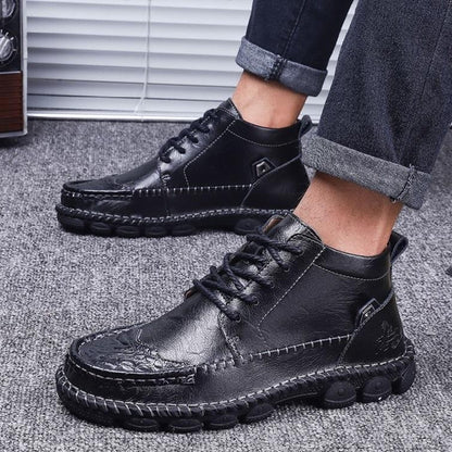 Men's - Leather Lace-Up Boots - Ankle High