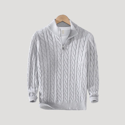 Men's - Half Zip Cable Knit Jumper - Cosy Wool Blend - Stylish Layering Piece