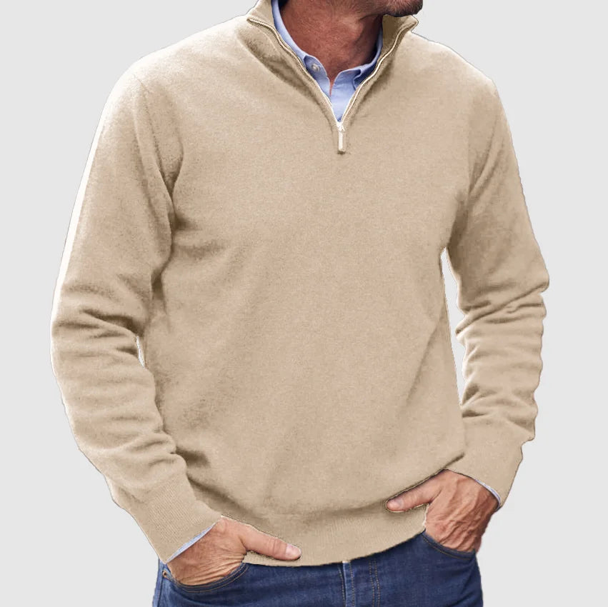 Men's - Sweater - Italian Cashmere with Zipper - Cashmere Sweater