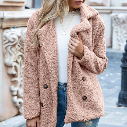 Women's - Sherpa Coat - Full Size with Lapel Collar - Warm and Cosy Winter Outerwear